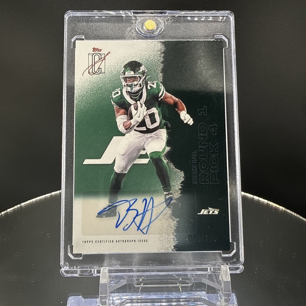 Topps Signature Class 2025 Breece Hall Jets Round 1 Pick 4 Auto #92 /150